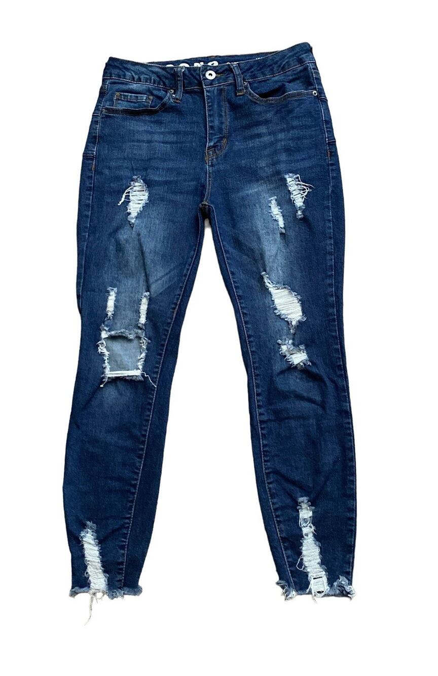 Song Jeans Womens 5 Curvy High Rise Skinny Ripped Distressed Raw Hem Blue